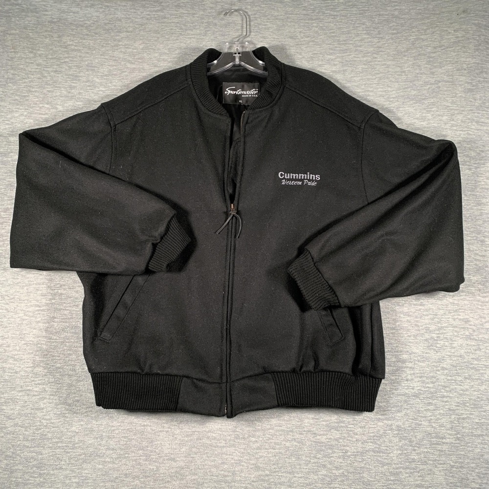 Sportsmaster Jacket Mens‎ XL Black Wool Bomber Cummins Western Pride Truck Logo
